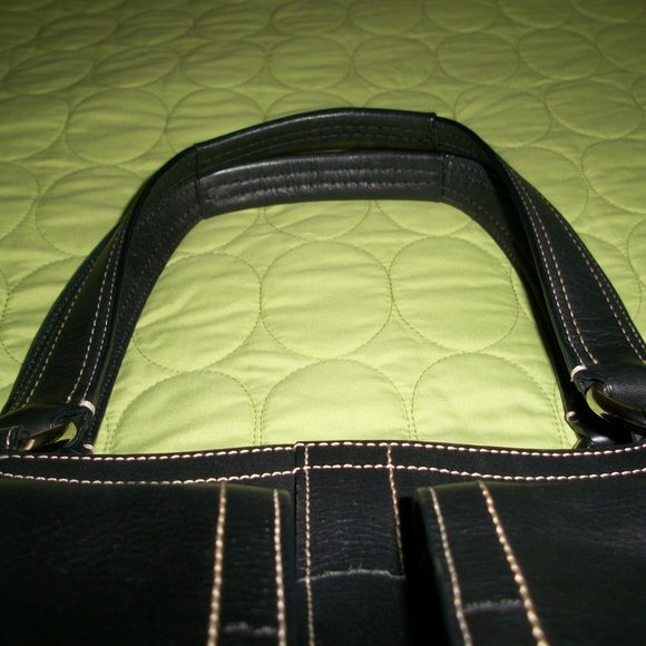 Coach Black Large Leather Beige Stitch Satchel/Shoulder Handbag - Picture 13 of 16